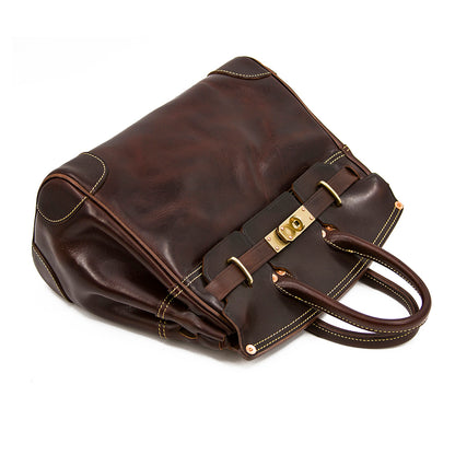 Genuine Leather Top Handle Tote 15in Structured Handbag