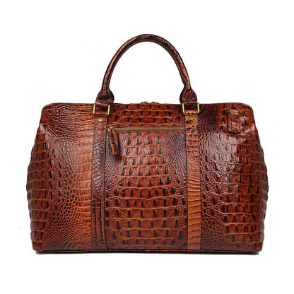 Genuine Leather Travel Bag Croc Embossed Business Duffel 18in