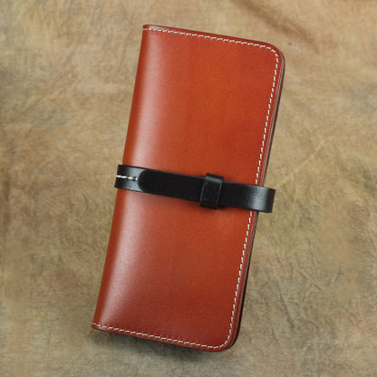 Handmade Full Grain Leather Long Wallet Card Slots Clutch 7.9in