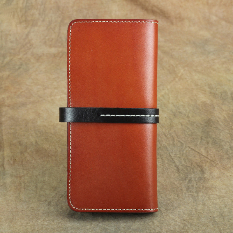 Handmade Full Grain Leather Long Wallet Card Slots Clutch 7.9in