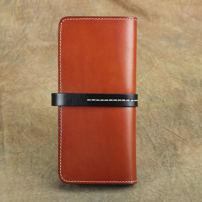 Handmade Full Grain Leather Long Wallet Card Slots Clutch 7.9in