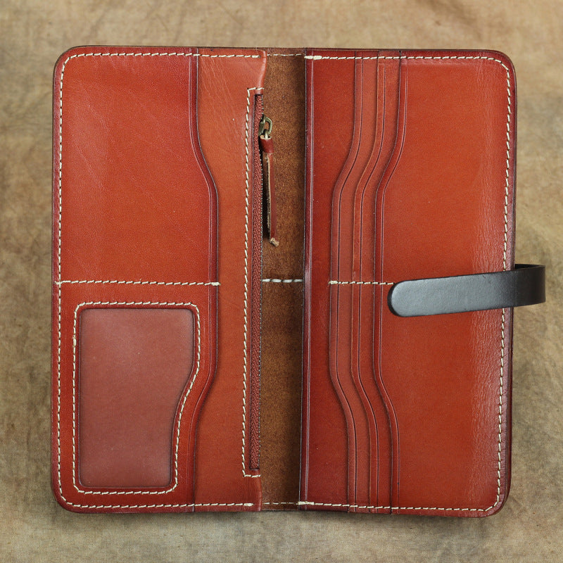 Handmade Full Grain Leather Long Wallet Card Slots Clutch 7.9in