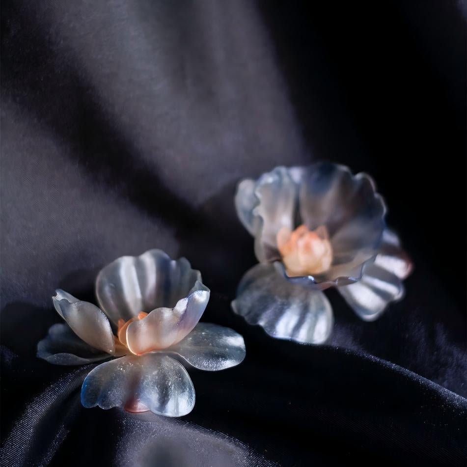 Handcrafted Translucent Retro Neon Leather Flower Stud Earrings 2in