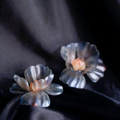 Handcrafted Translucent Retro Neon Leather Flower Stud Earrings 2in