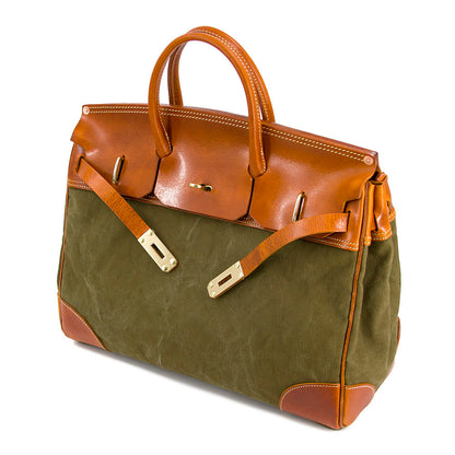 Large Canvas Leather Bag Travel Tote Italian Leather Work Bag 18.1in