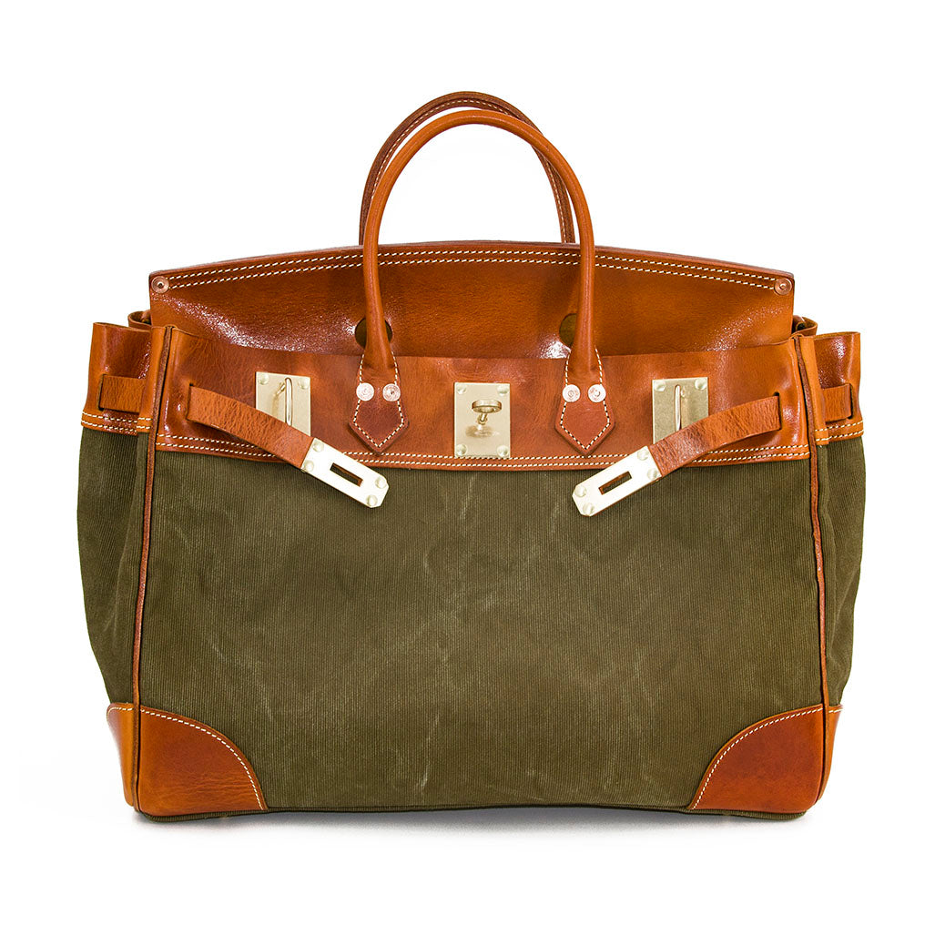 Large Canvas Leather Bag Travel Tote Italian Leather Work Bag 18.1
