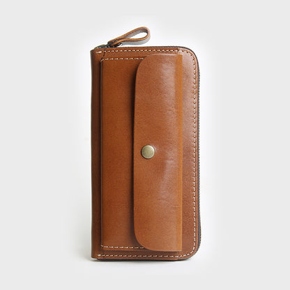 Full Grain Leather Zip Around Wallet Card Holder Phone Organizer