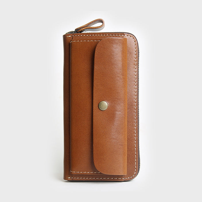 Full Grain Leather Zip Around Wallet Card Holder Phone Organizer