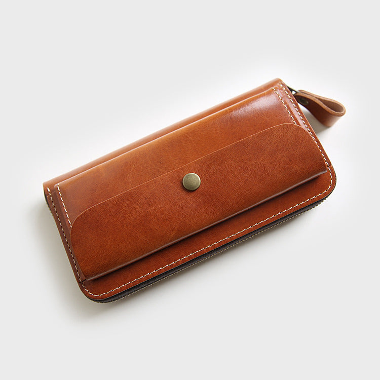 Full Grain Leather Zip Around Wallet Card Holder Phone Organizer