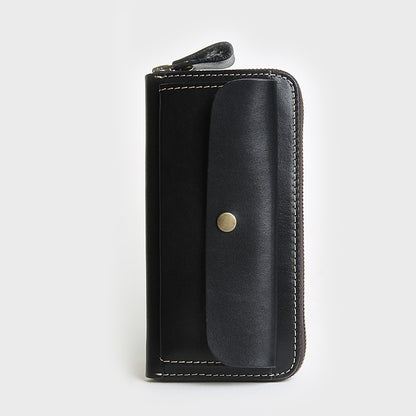 Full Grain Leather Zip Around Wallet Card Holder Phone Organizer