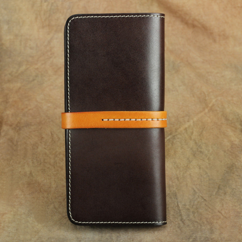 Handmade Full Grain Leather Long Wallet Card Slots Clutch 7.9in