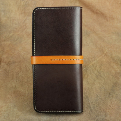 Handmade Full Grain Leather Long Wallet Card Slots Clutch 7.9in