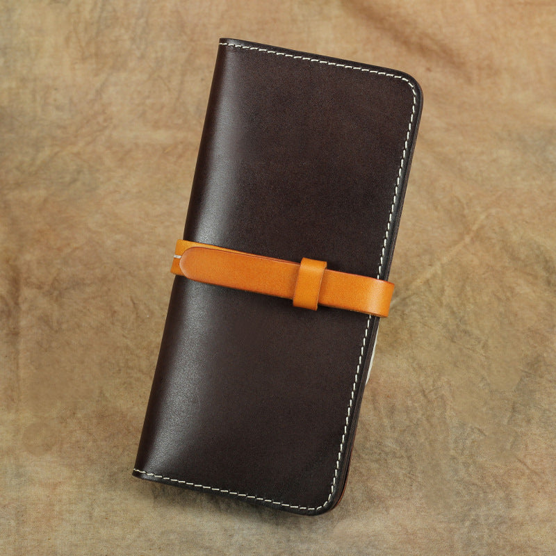 Handmade Full Grain Leather Long Wallet Card Slots Clutch 7.9in