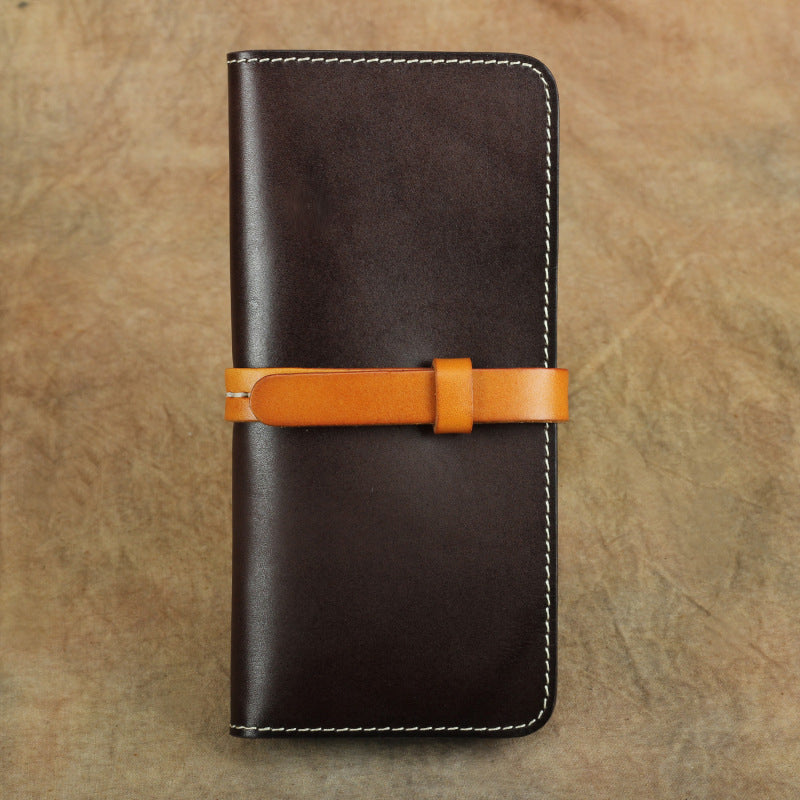 Handmade Full Grain Leather Long Wallet Card Slots Clutch 7.9in