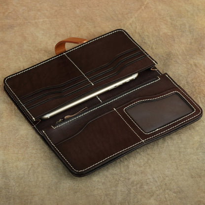 Handmade Full Grain Leather Long Wallet Card Slots Clutch 7.9in