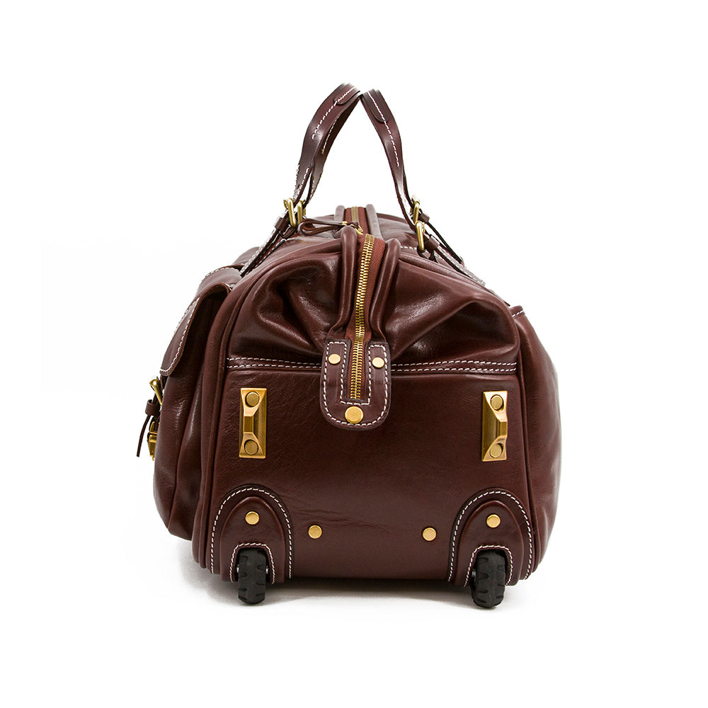 Handgefertigte Leder-Reisetasche mit Rädern 60 cm Handgepäck Roll-Duffle-Tasche