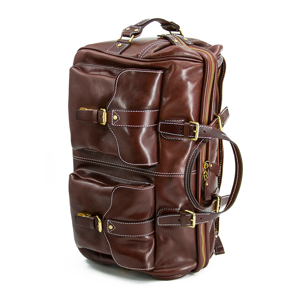 Handgefertigte Leder-Reisetasche mit Rädern 60 cm Handgepäck Roll-Duffle-Tasche