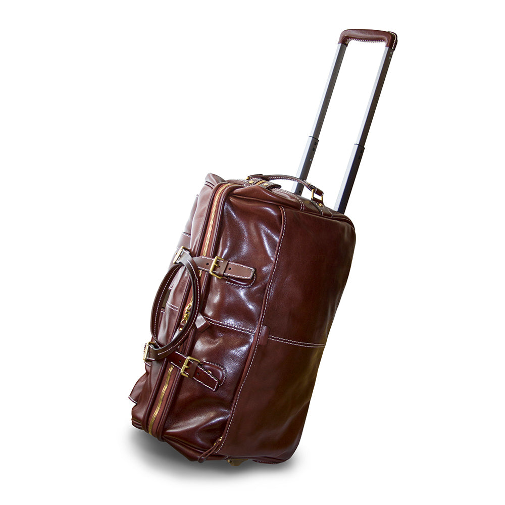 Handgefertigte Leder-Reisetasche mit Rädern 60 cm Handgepäck Roll-Duffle-Tasche