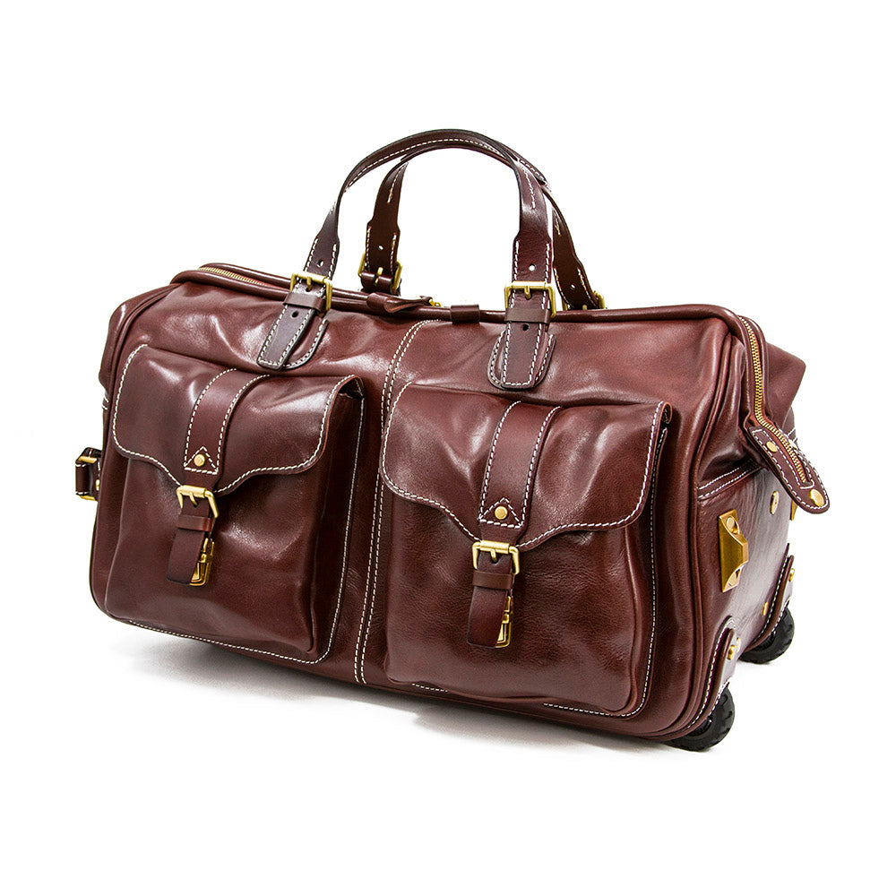 Handgefertigte Leder-Reisetasche mit Rädern 60 cm Handgepäck Roll-Duffle-Tasche