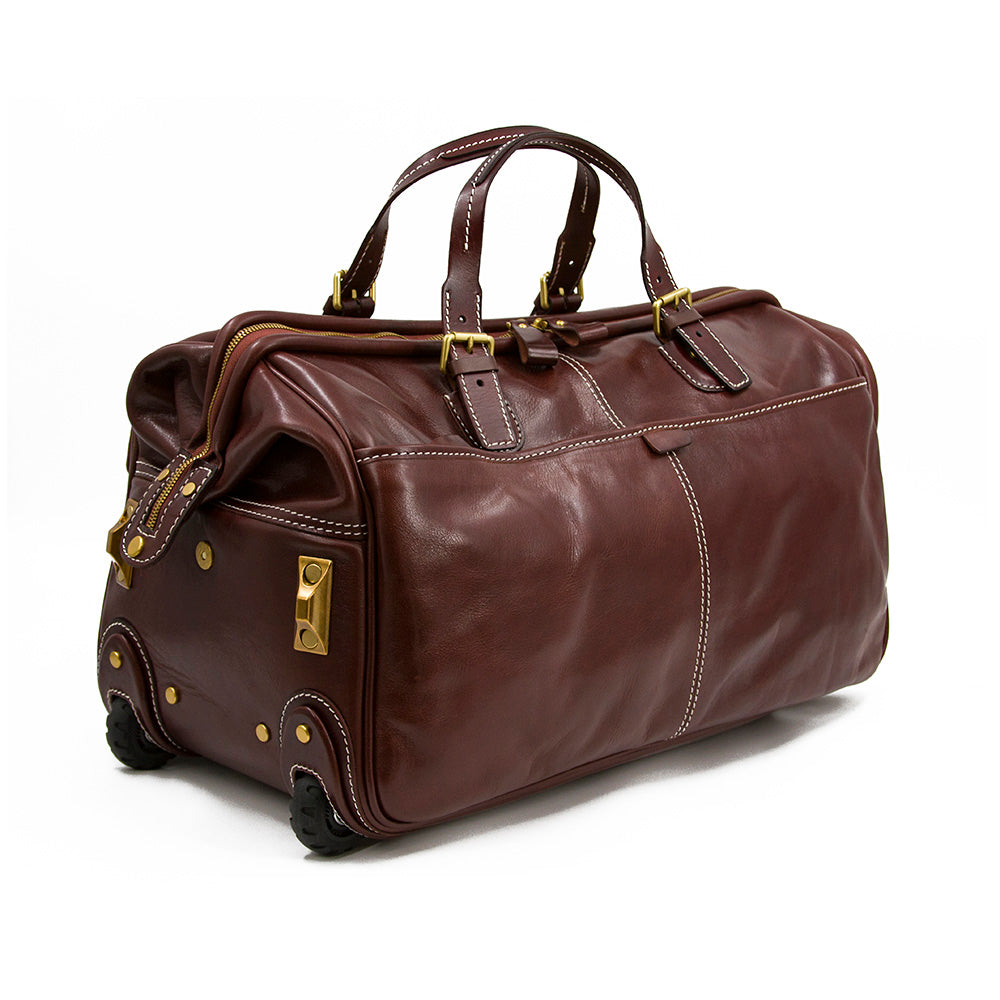 Handgefertigte Leder-Reisetasche mit Rädern 60 cm Handgepäck Roll-Duffle-Tasche