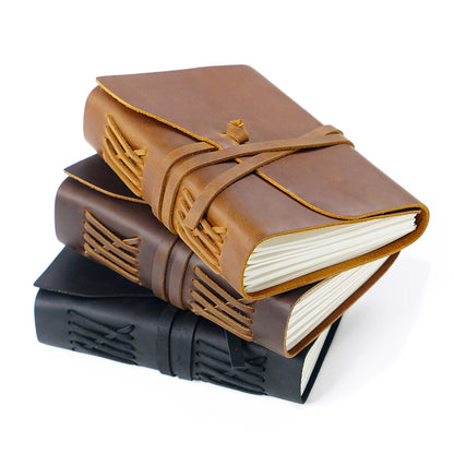 Handmade Vintage Crazy Horse Leather Journal with Wrap Tie 7.5in