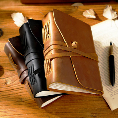 Handmade Vintage Crazy Horse Leather Journal with Wrap Tie 7.5in