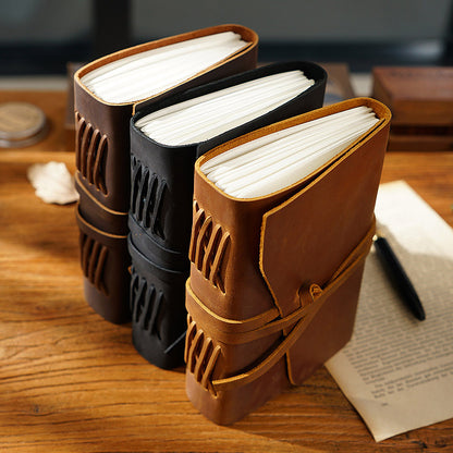 Handmade Vintage Crazy Horse Leather Journal with Wrap Tie 7.5in