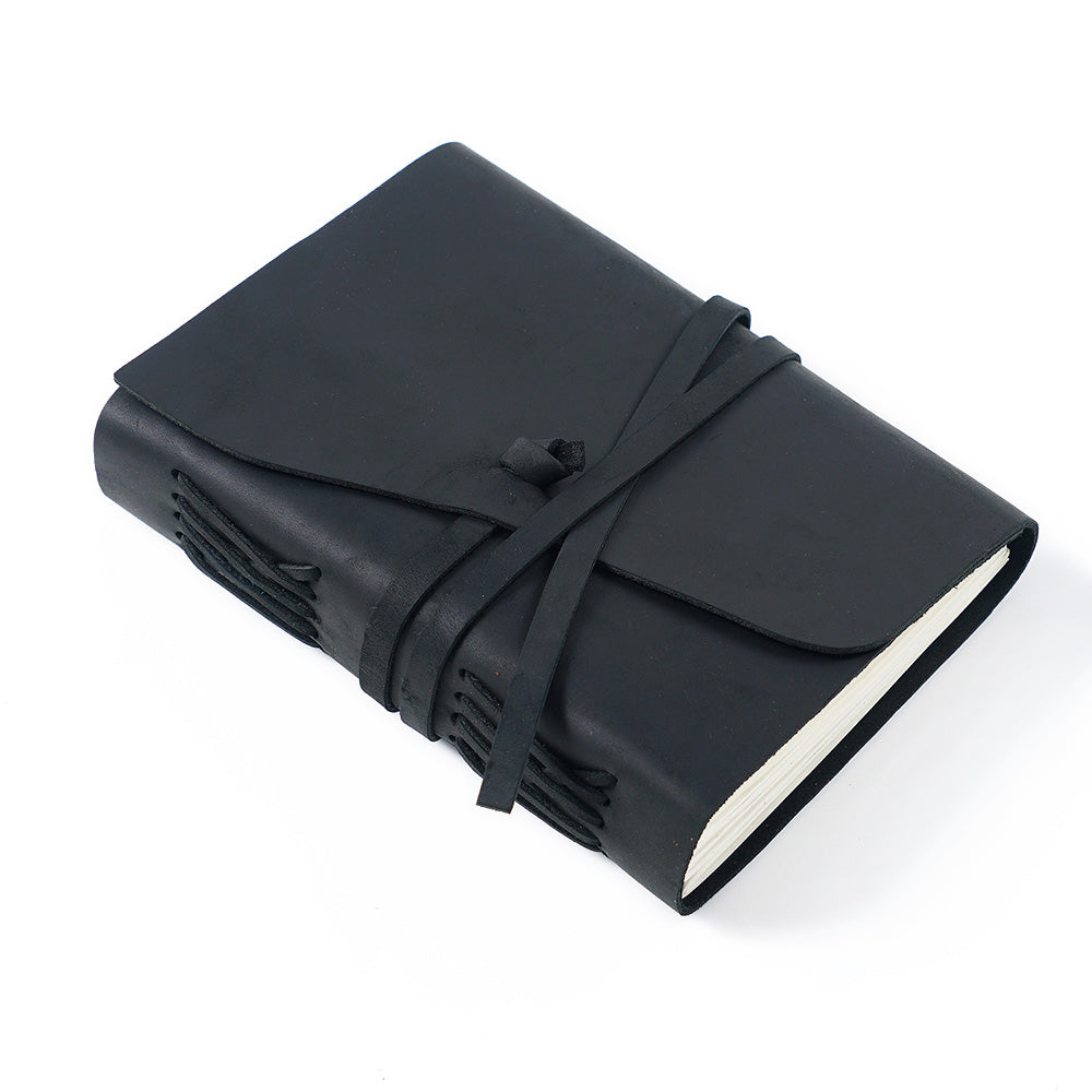 Handmade Vintage Crazy Horse Leather Journal with Wrap Tie 7.5in