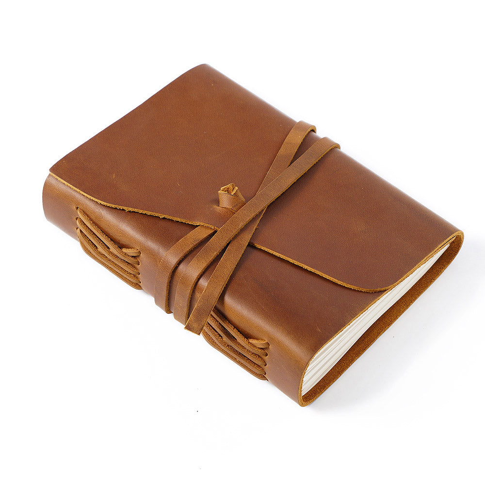 Handmade Vintage Crazy Horse Leather Journal with Wrap Tie 7.5in