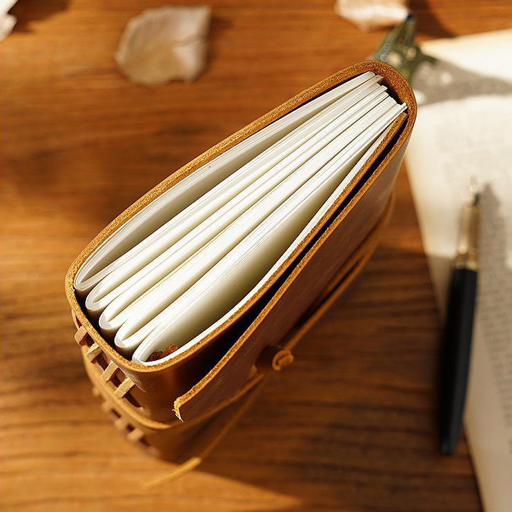 Handmade Vintage Crazy Horse Leather Journal with Wrap Tie 7.5in