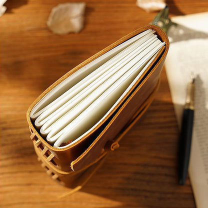 Handmade Vintage Crazy Horse Leather Journal with Wrap Tie 7.5in