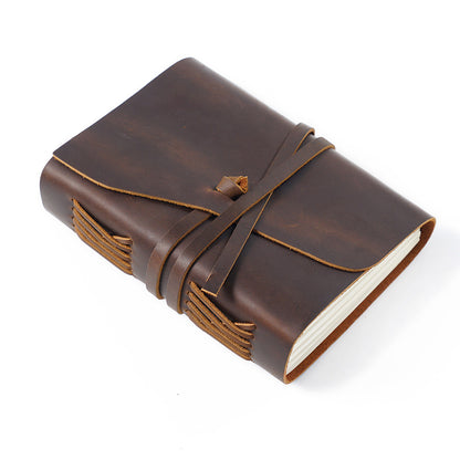 Handmade Vintage Crazy Horse Leather Journal with Wrap Tie 7.5in