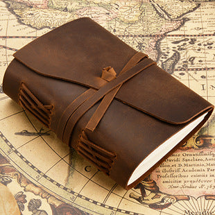 Handmade Vintage Crazy Horse Leather Journal with Wrap Tie 7.5in