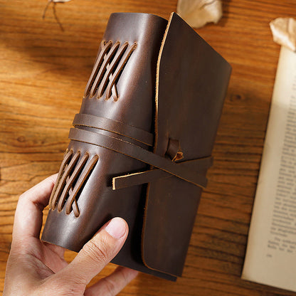 Handmade Vintage Crazy Horse Leather Journal with Wrap Tie 7.5in