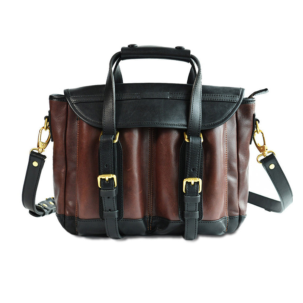Italian Leather Messenger Bag 15.4in Cambridge Style Work Bag in dark brown and black, showcasing premium craftsmanship and design.