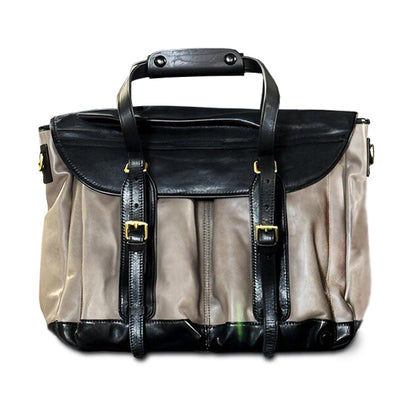 Italian Leather Messenger Bag 15.4in Cambridge Style Work Bag in dark brown and khaki with stylish design.