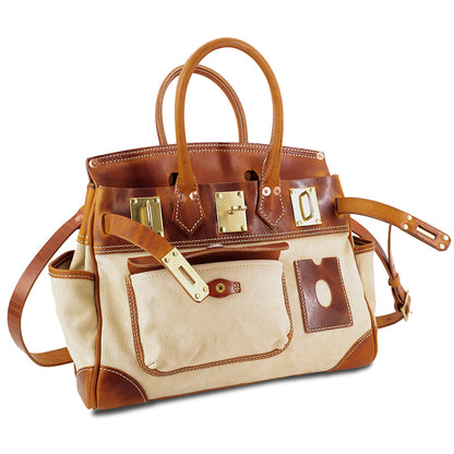 Canvas Tote Italian Leather Handmade Travel Bag Daily Work Bag 15in