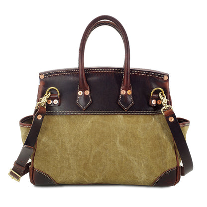 Canvas Tote Italian Leather Handmade Travel Bag Daily Work Bag 15in