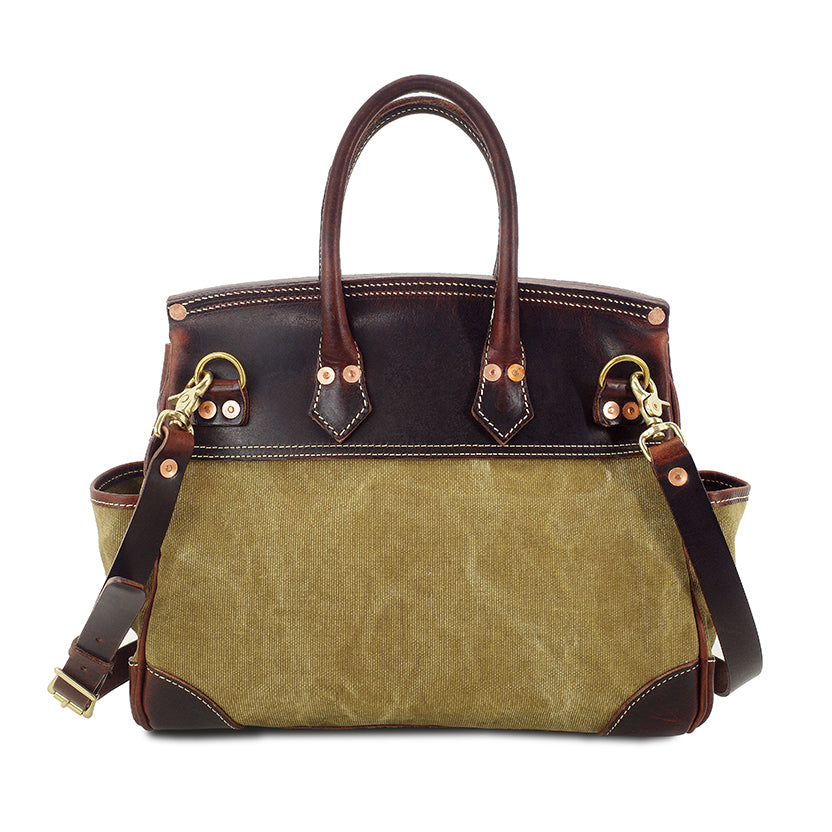 Canvas Tote Italian Leather Handmade Travel Bag Daily Work Bag 15in