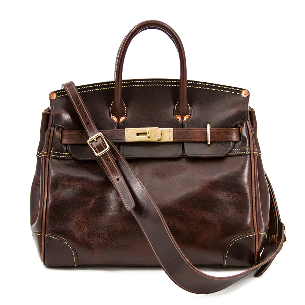 Genuine Leather Top Handle Tote 15in Structured Handbag