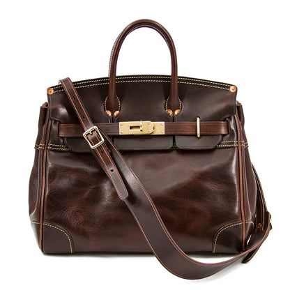 Genuine Leather Top Handle Tote 15in Structured Handbag