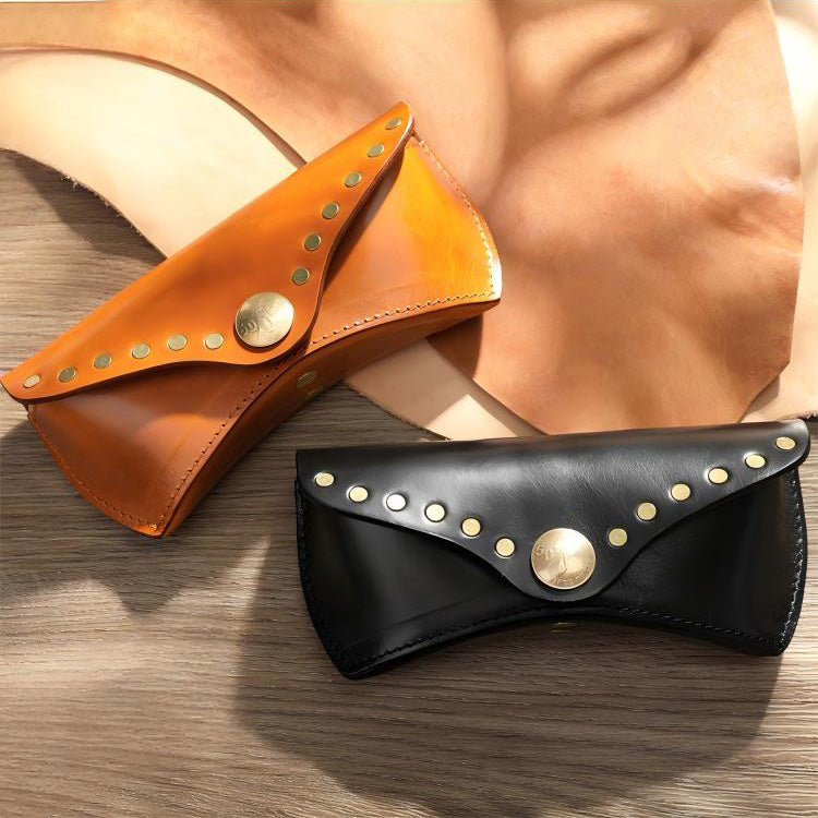 Italian Leather Eyewear Case with Copper Rivets