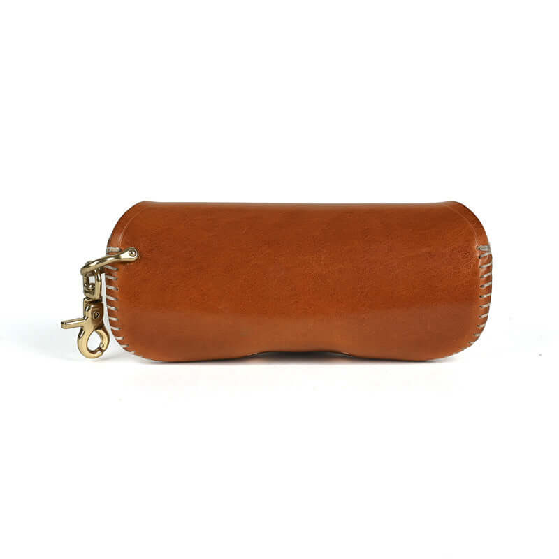 Italian Leather Glasses Case Handmade Vintage Sunglasses Holder in brown leather with artisanal stitching.
