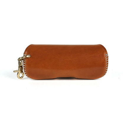 Italian Leather Glasses Case Handmade Vintage Sunglasses Holder in brown leather with artisanal stitching.