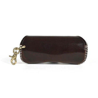 Italian Leather Glasses Case Handmade Vintage Sunglasses Holder in dark brown leather with gold clasp.