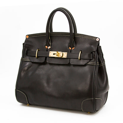 Italian Leather Large Tote 15in Classic Work Bag Shoulder in black, elegant design with premium craftsmanship.