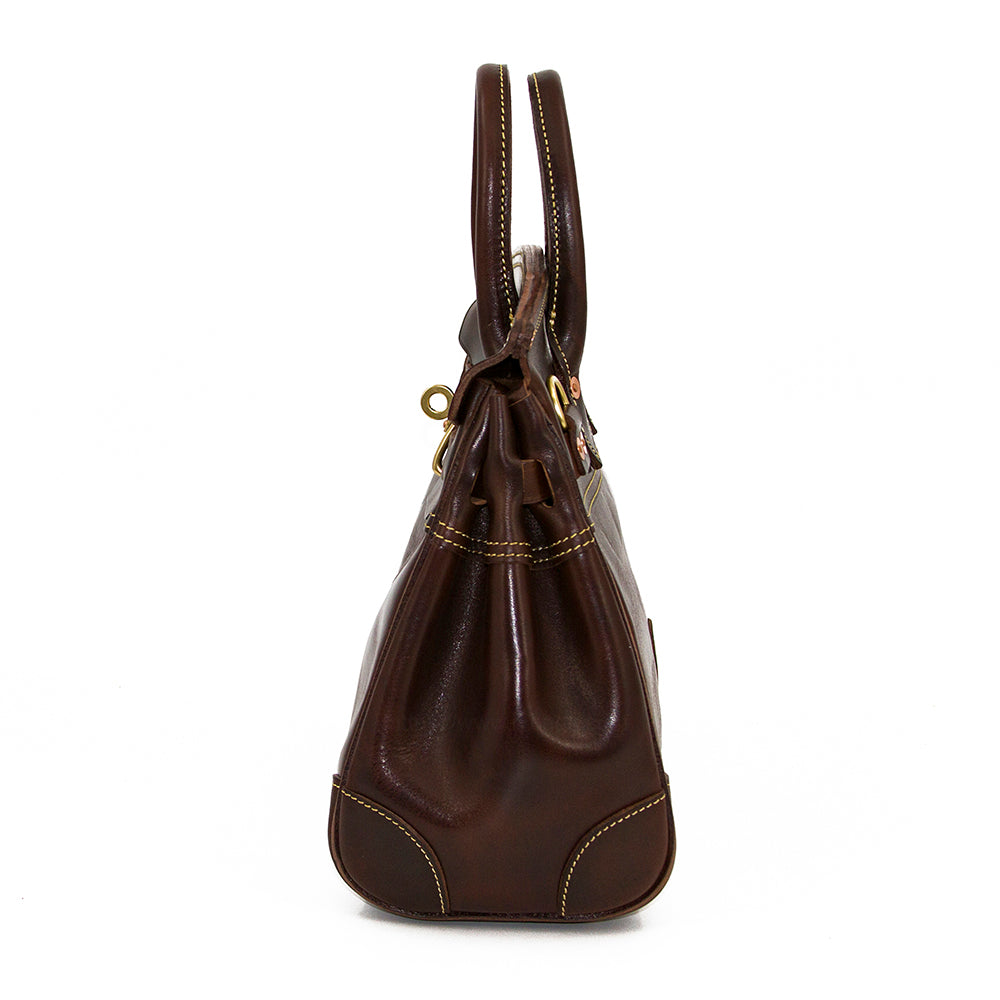 Genuine Leather Top Handle Tote 15in Structured Handbag