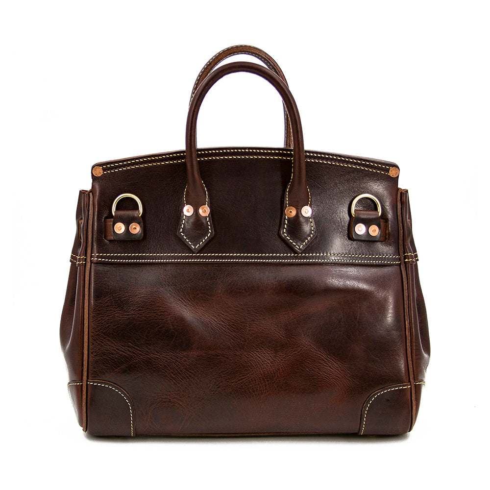 Genuine Leather Top Handle Tote 15in Structured Handbag