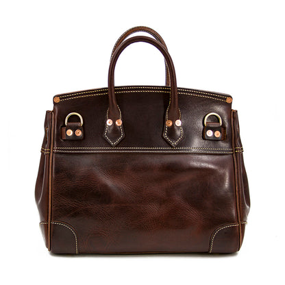 Genuine Leather Top Handle Tote 15in Structured Handbag