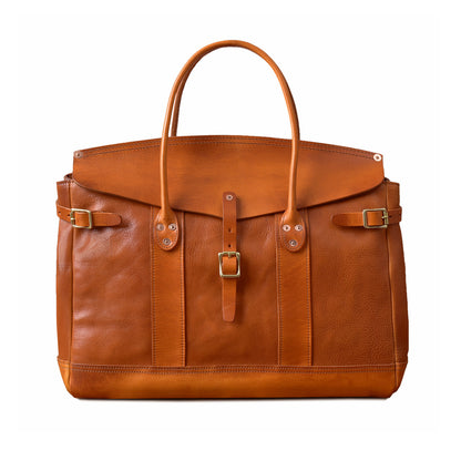 Italian Leather Travel Bag 17.7in large laptop tote weekender briefcase in rich brown leather, stylish and functional.